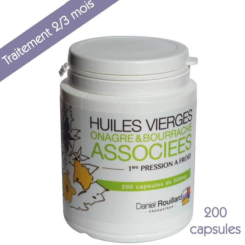 200 Capsules D’huile Vierge D’Onagre Et De Bourrache De 500mg